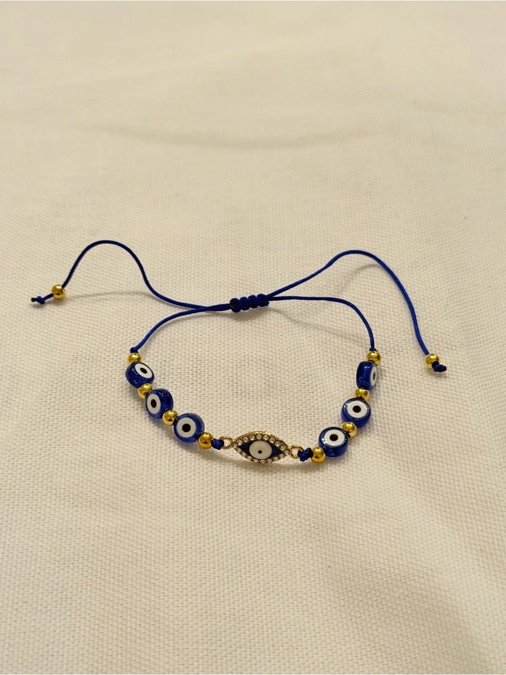 Blue Evil Eye Bead Bracelet Adjustable Handmade Bohemian Jewelry